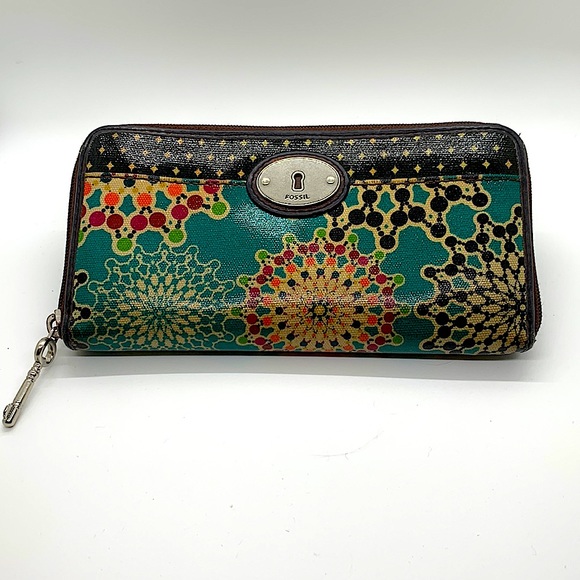 Fossil Handbags - Fossil Key-Per Multi-Color Leather Clutch Wallet